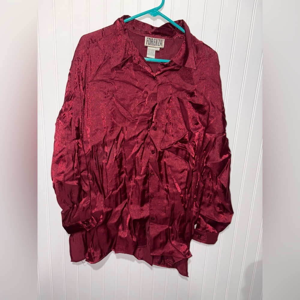 Vintage Forenza Burgundy Satin Tunic Blouse | Size XL